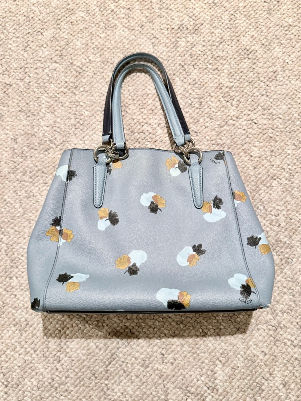 Coach Gray Blue Floral Print Structured Satchel Handbag - Picture 2 of 8